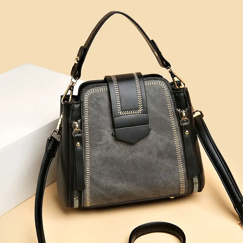 Women's Grey Suede Shoulder Crossbody Bag with Adjustable Strap - Image 3