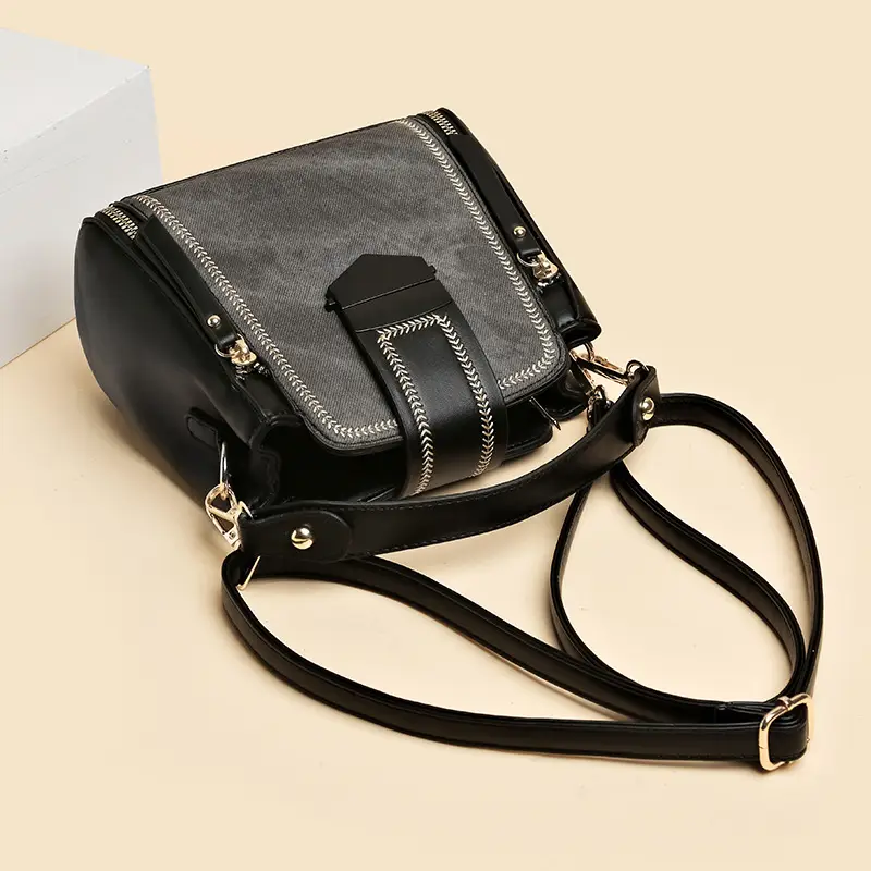 Women's Grey Suede Shoulder Crossbody Bag with Adjustable Strap - Image 4