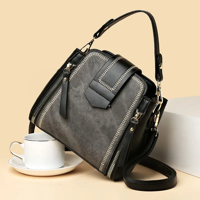Women's Grey Suede Shoulder Crossbody Bag with Adjustable Strap - Image 5