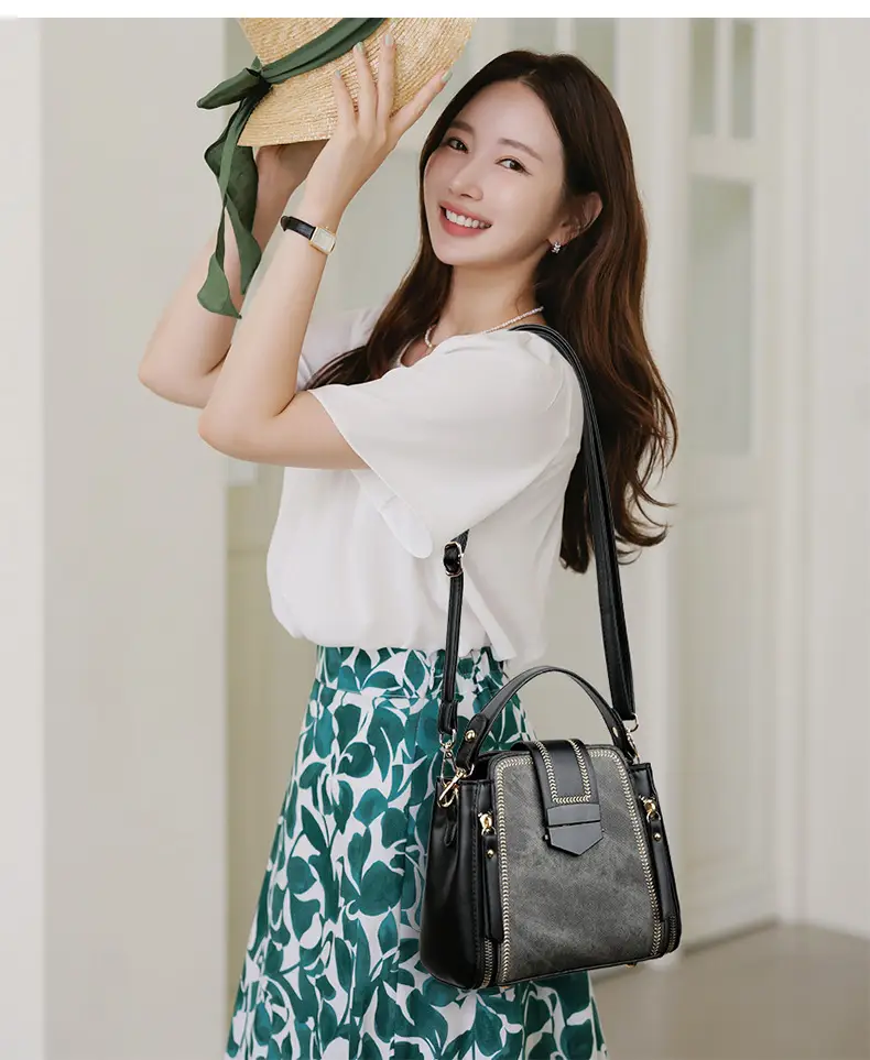 Women's Grey Suede Shoulder Crossbody Bag with Adjustable Strap — feature 16