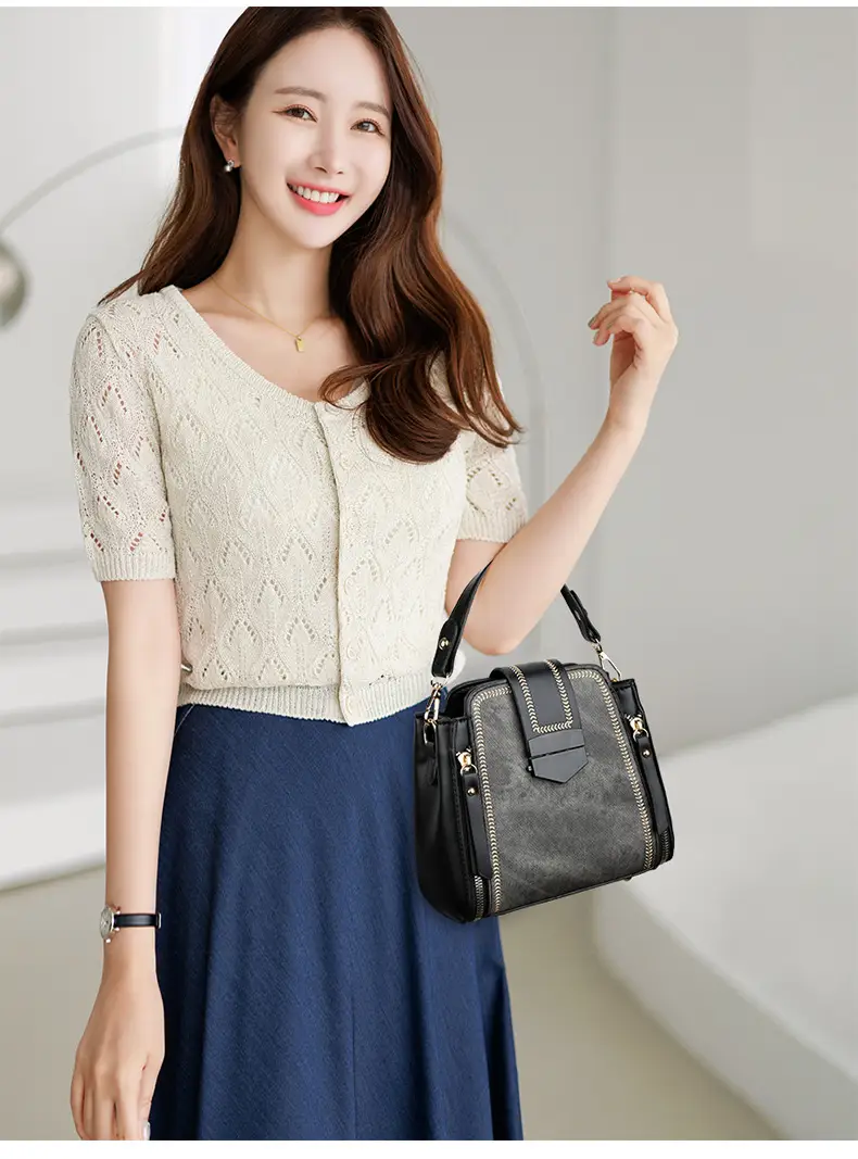 Women's Grey Suede Shoulder Crossbody Bag with Adjustable Strap — feature 17