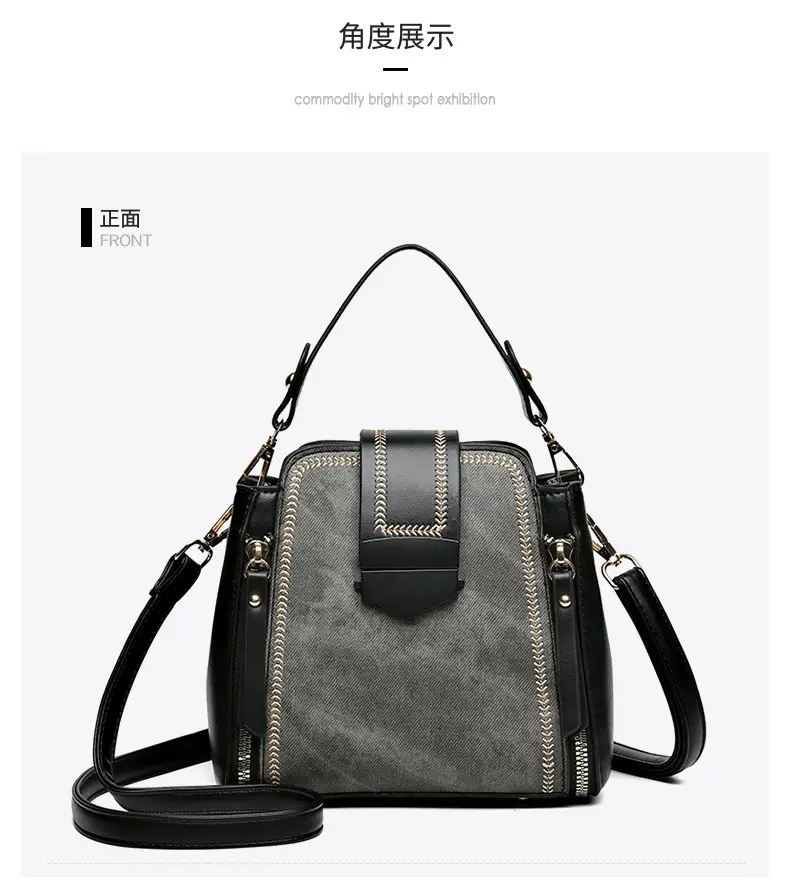 Women's Grey Suede Shoulder Crossbody Bag with Adjustable Strap — feature 19