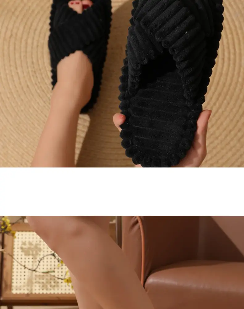 Cross-Border Amazon Ins European and American Furry Cross-Strap Cotton Slippers for Women at Home Skin-Friendly Plush Cotton Slippers for Women Wholesale — feature 19