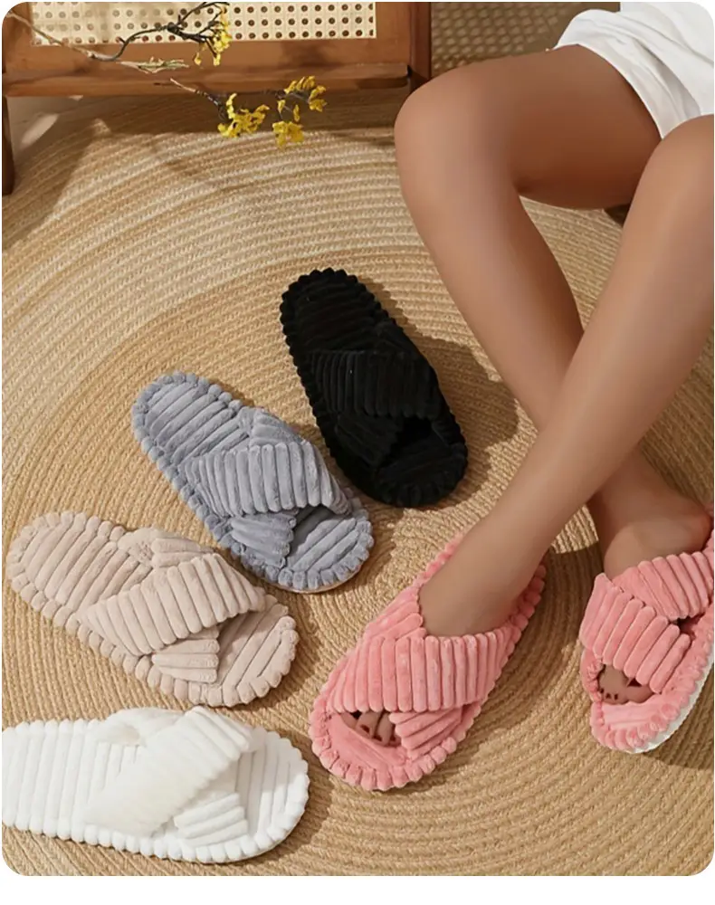 Cross-Border Amazon Ins European and American Furry Cross-Strap Cotton Slippers for Women at Home Skin-Friendly Plush Cotton Slippers for Women Wholesale — feature 2