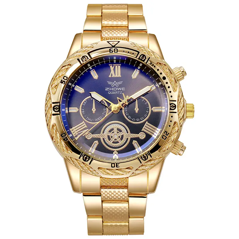 Gold Chronograph Watch with Blue Dial & Steel Band - Image 6