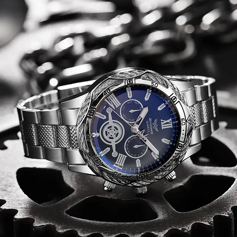 Gold Chronograph Watch with Blue Dial & Steel Band — feature 10