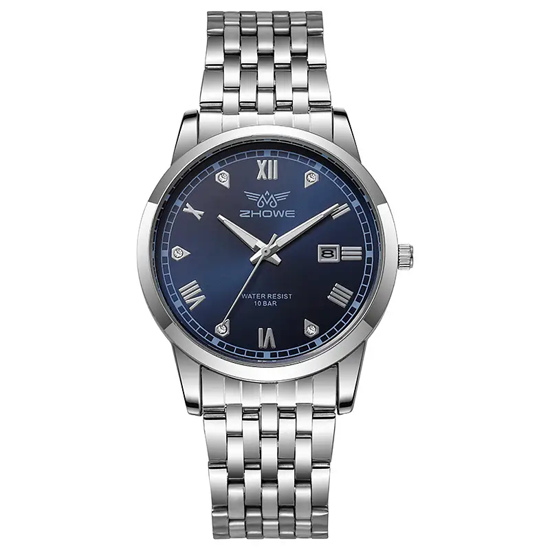 Men's Stainless Steel Calendar Watch with Blue Dial - Image 6