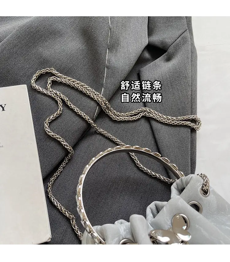 Black Velvet Bucket Bag with Chain & Pearl Detail — feature 5