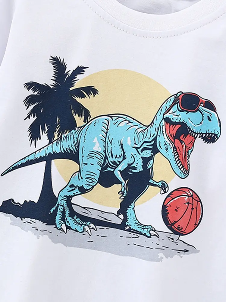 Malwee Boys T-Shirt White Dinosaur Print Long Sleeve - Image 9