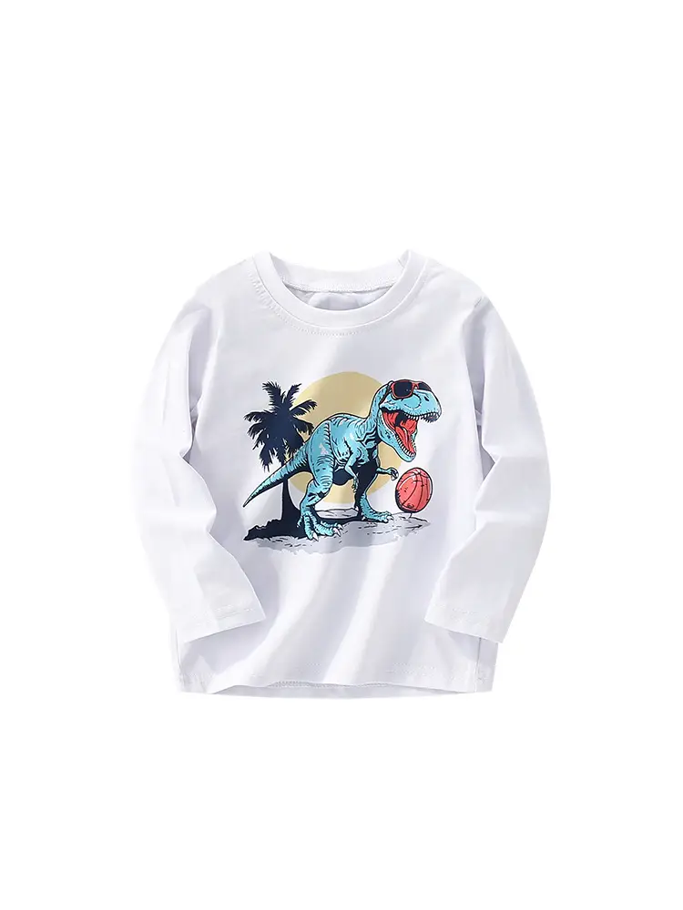 Malwee Boys T-Shirt White Dinosaur Print Long Sleeve - Image 11