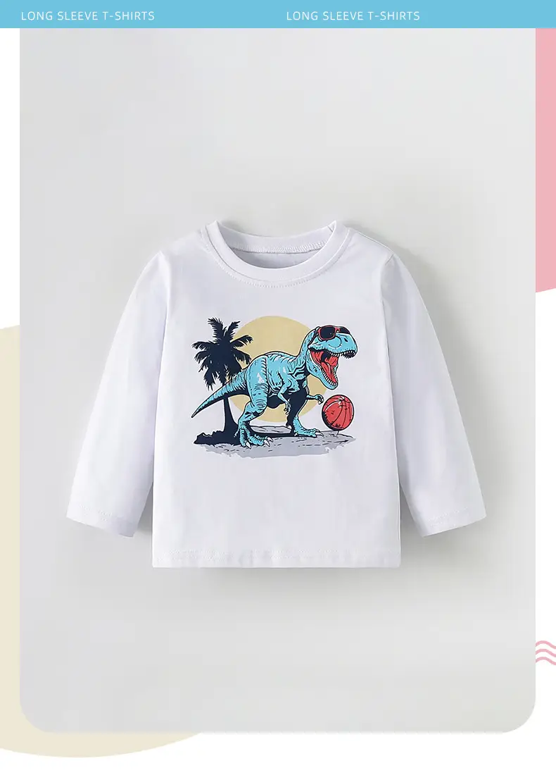 Malwee Boys T-Shirt White Dinosaur Print Long Sleeve — feature 2