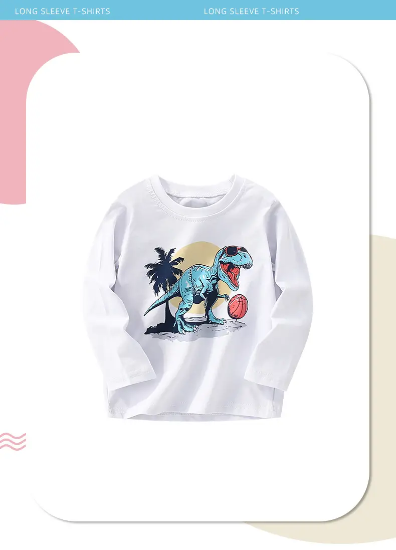 Malwee Boys T-Shirt White Dinosaur Print Long Sleeve — feature 9