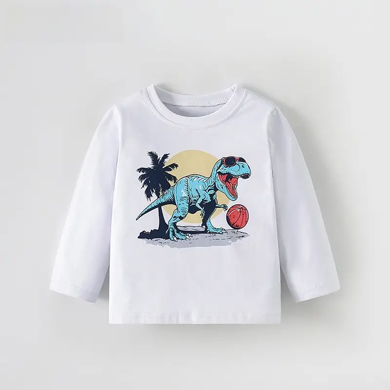 Malwee Boys T-Shirt White Dinosaur Print Long Sleeve - Image 3