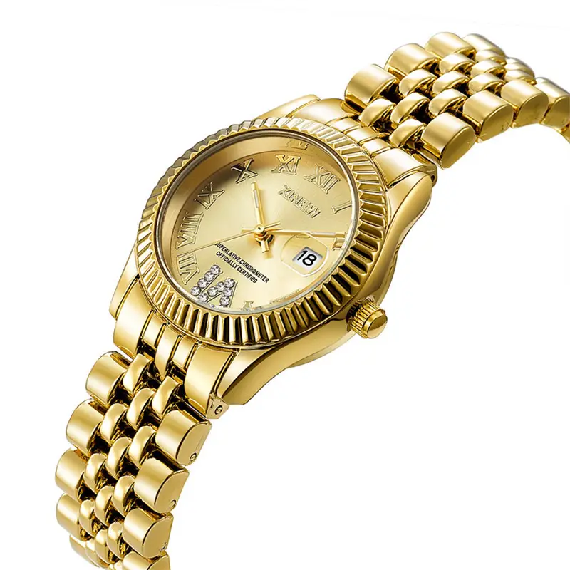 Women's Gold Date Quartz Wrist Watch with Green Dial - Image 9