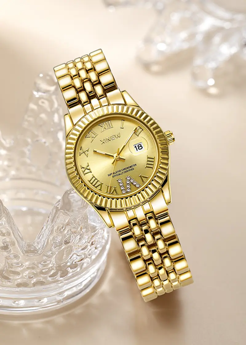 Women's Gold Date Quartz Wrist Watch with Green Dial — feature 2