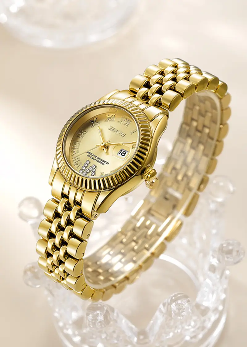Women's Gold Date Quartz Wrist Watch with Green Dial — feature 3