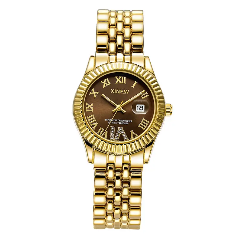 Women's Gold Date Quartz Wrist Watch with Green Dial - Image 2