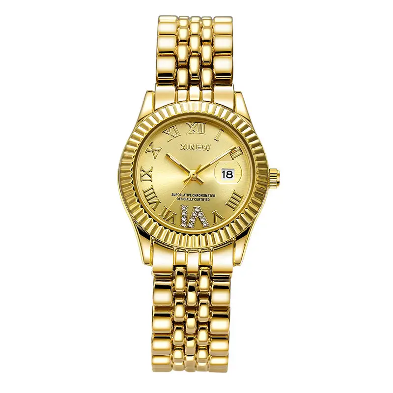 Women's Gold Date Quartz Wrist Watch with Green Dial - Image 3