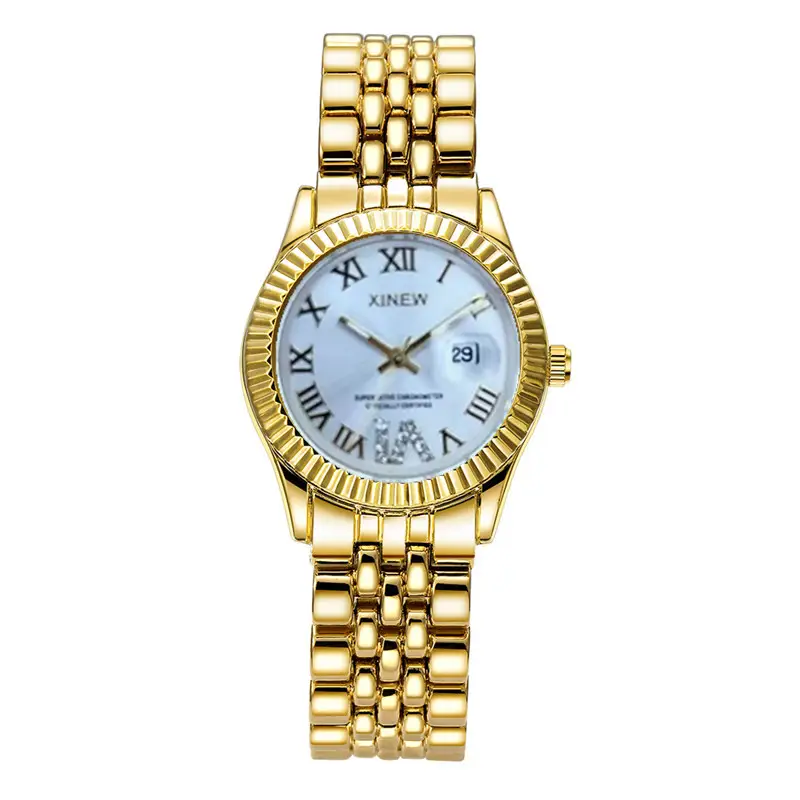 Women's Gold Date Quartz Wrist Watch with Green Dial - Image 4