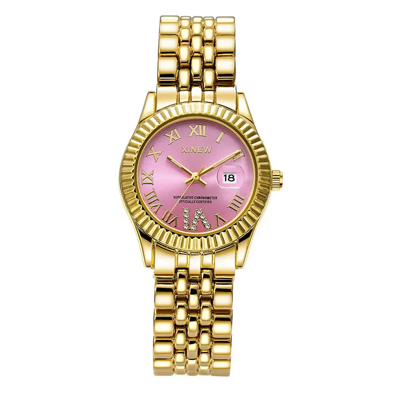 Women's Gold Date Quartz Wrist Watch with Green Dial - Image 5