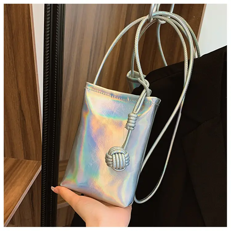 Silver Holographic Crossbody Phone Bag for Women - Image 4