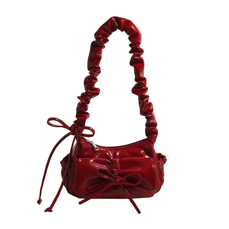 Red Korean Style Pleated Shoulder Bag Women 2024 - Image 3