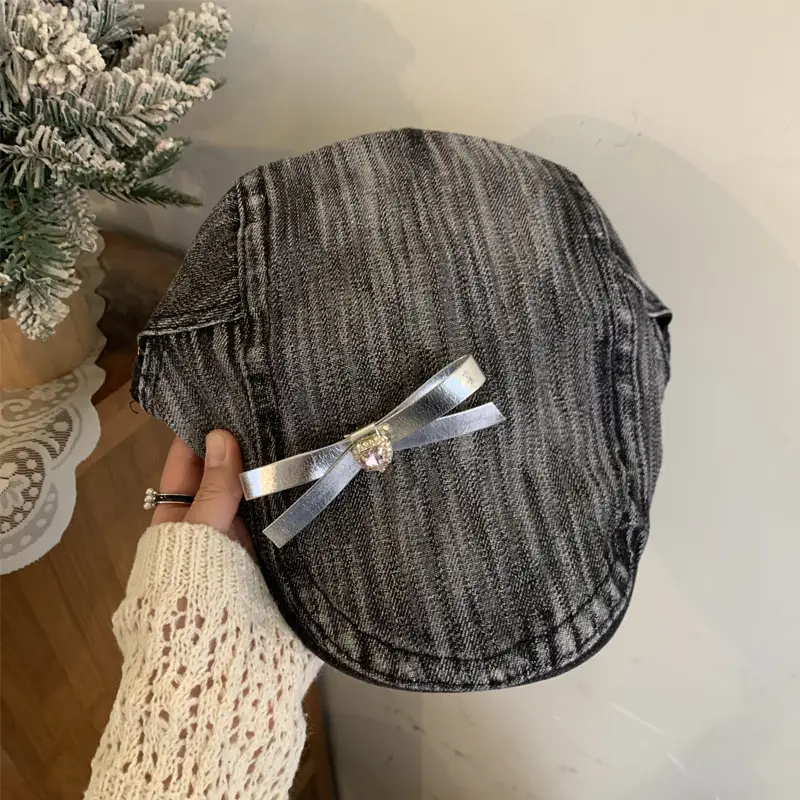 Women Denim Bow Cap Summer 2024 Y2K Vintage - Image 4