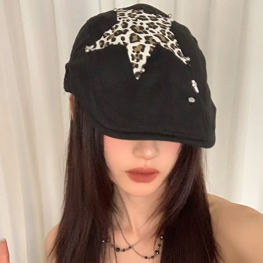Retro Spice Girl Cap with Star Leopard Print - Image 4