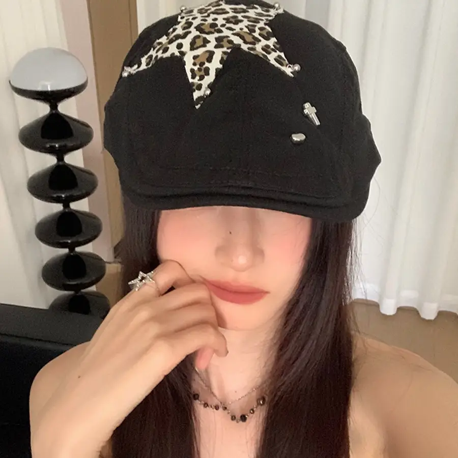 Retro Spice Girl Cap with Star Leopard Print - Image 5
