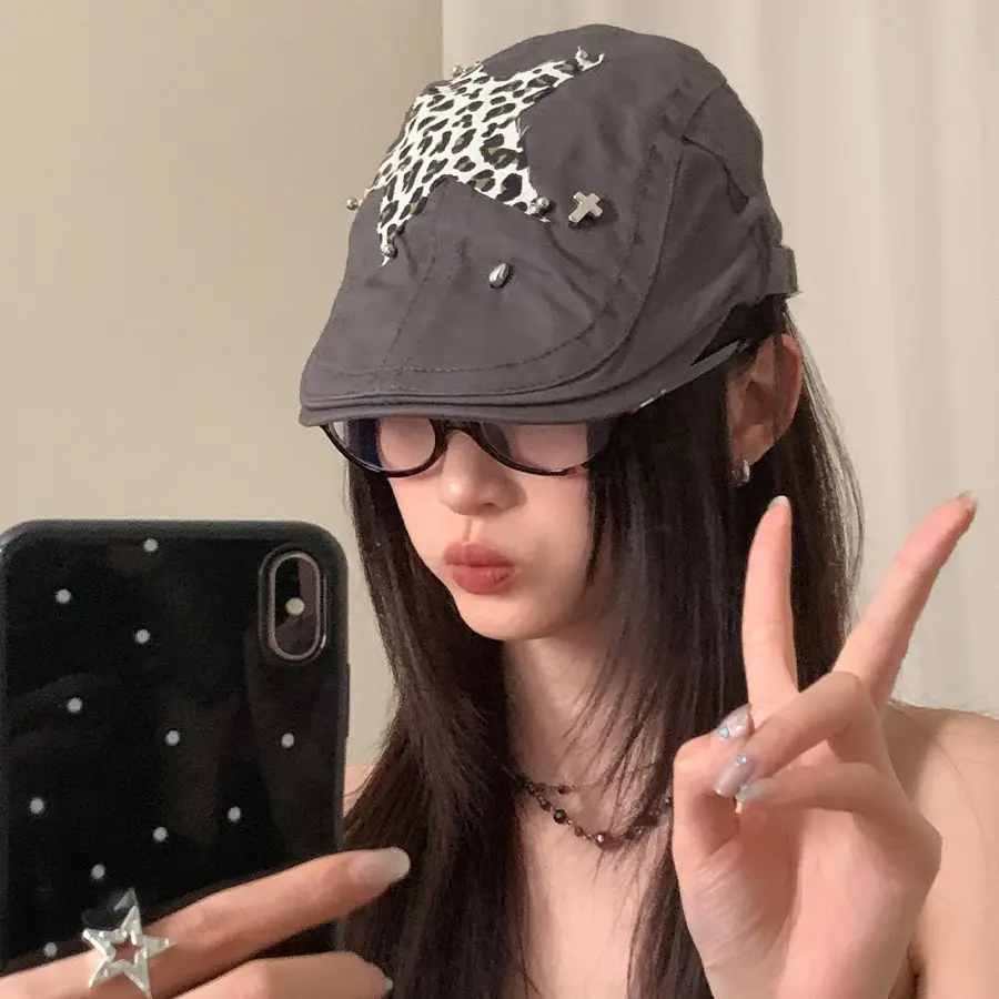 Retro Spice Girl Cap with Star Leopard Print - Image 6