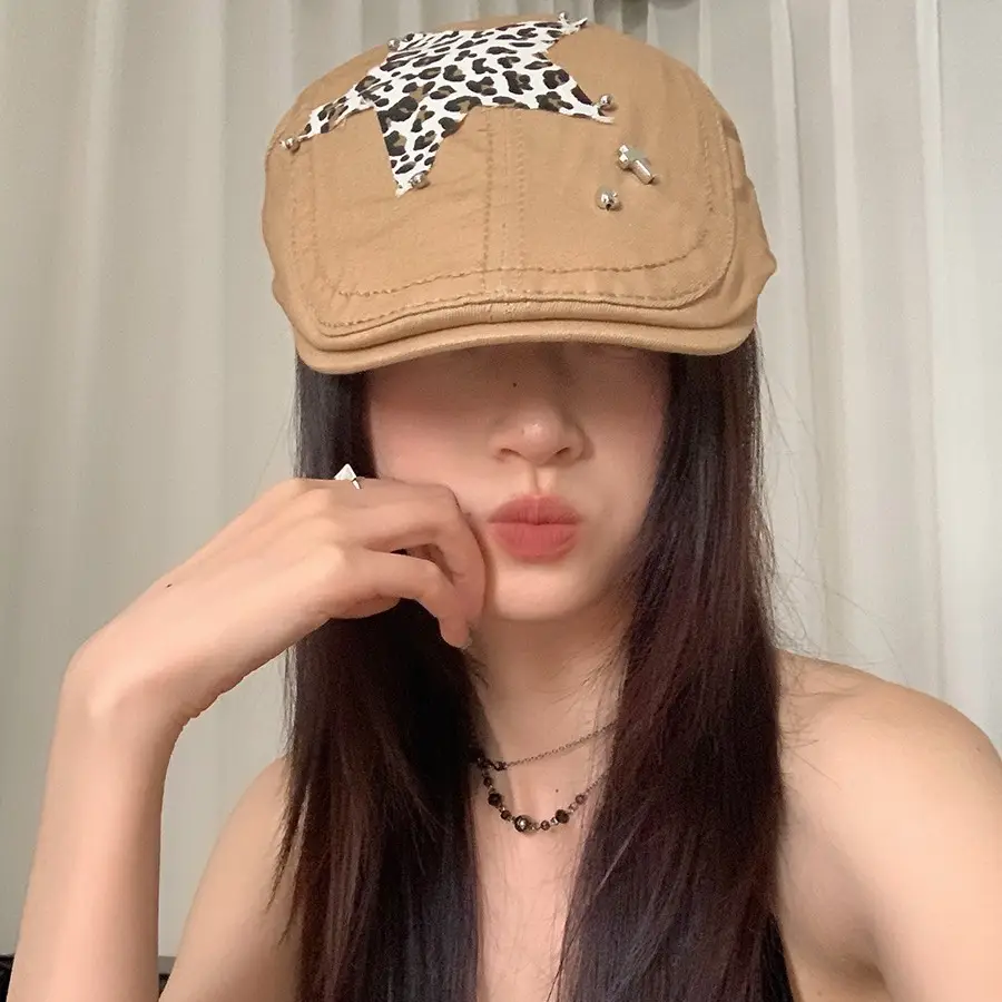Retro Spice Girl Cap with Star Leopard Print - Image 8
