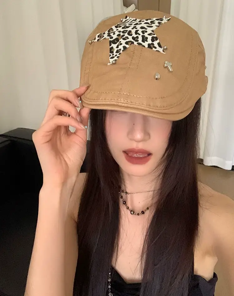 Retro Spice Girl Cap with Star Leopard Print — feature 13