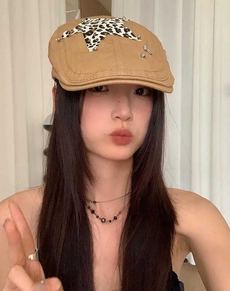 Retro Spice Girl Cap with Star Leopard Print — feature 15