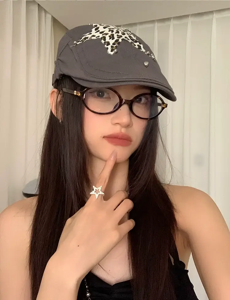 Retro Spice Girl Cap with Star Leopard Print — feature 17