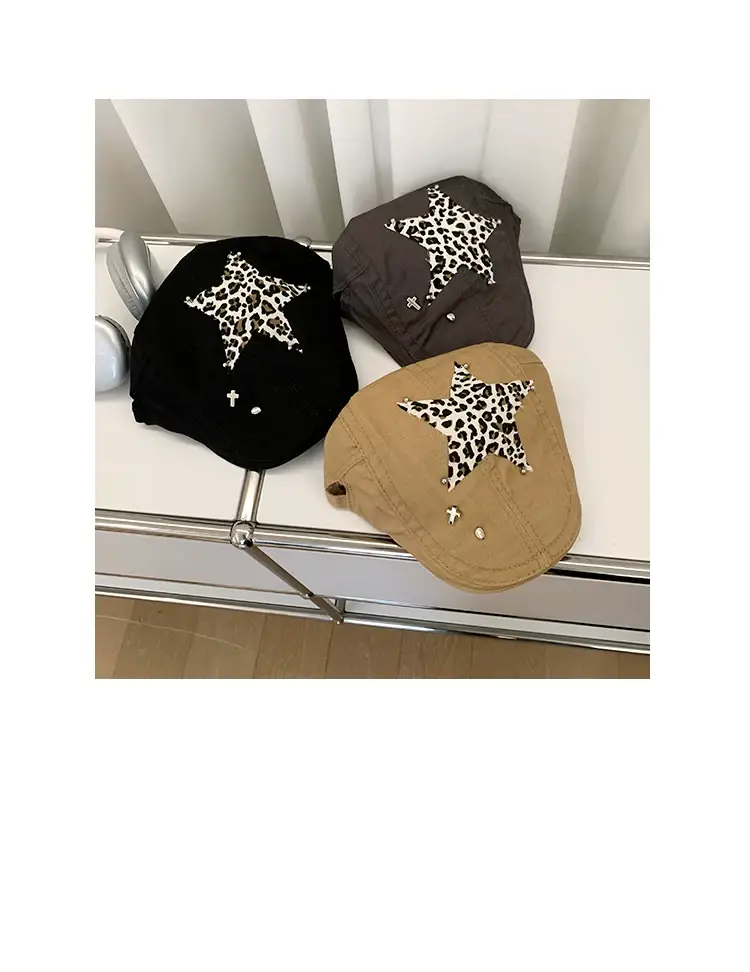 Retro Spice Girl Cap with Star Leopard Print — feature 2