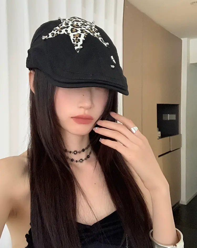 Retro Spice Girl Cap with Star Leopard Print — feature 20