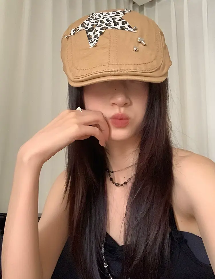 Retro Spice Girl Cap with Star Leopard Print — feature 24