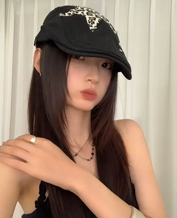 Retro Spice Girl Cap with Star Leopard Print — feature 5