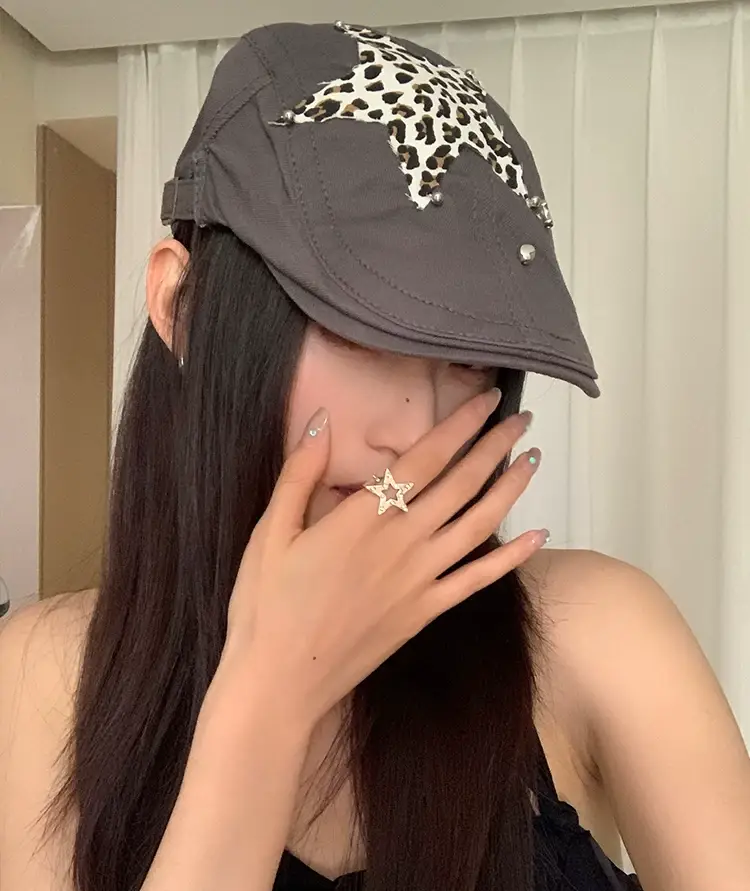 Retro Spice Girl Cap with Star Leopard Print — feature 9