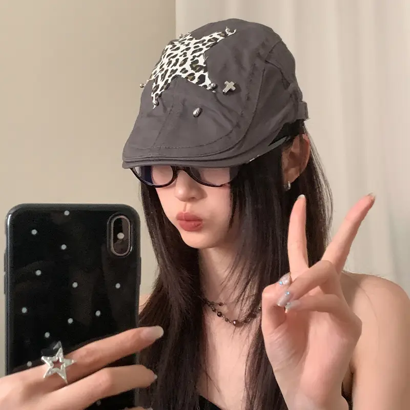 Retro Spice Girl Cap with Star Leopard Print - Image 2