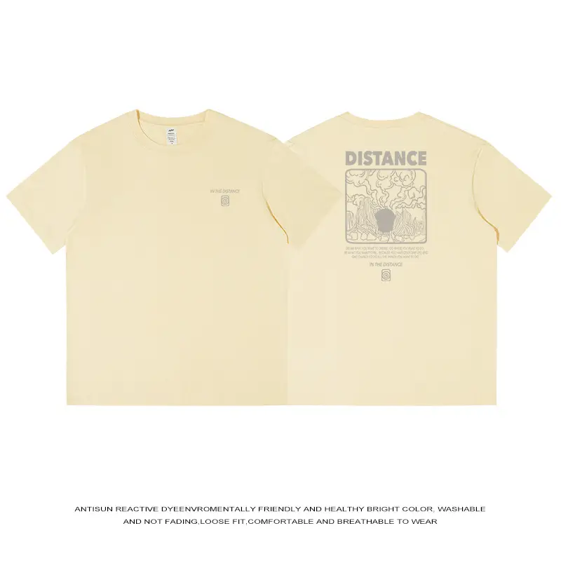 Men Cotton Distance Print T-Shirt Beige - Image 3
