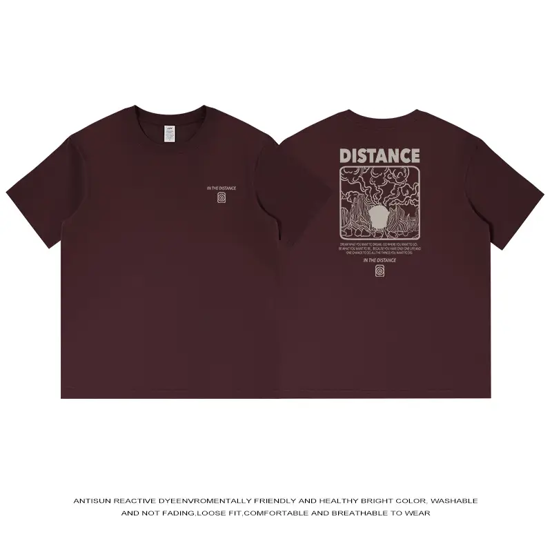 Men Cotton Distance Print T-Shirt Beige - Image 5