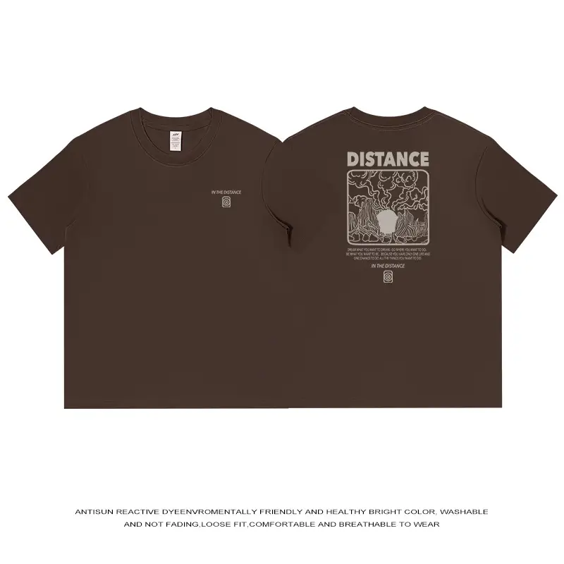Men Cotton Distance Print T-Shirt Beige - Image 8