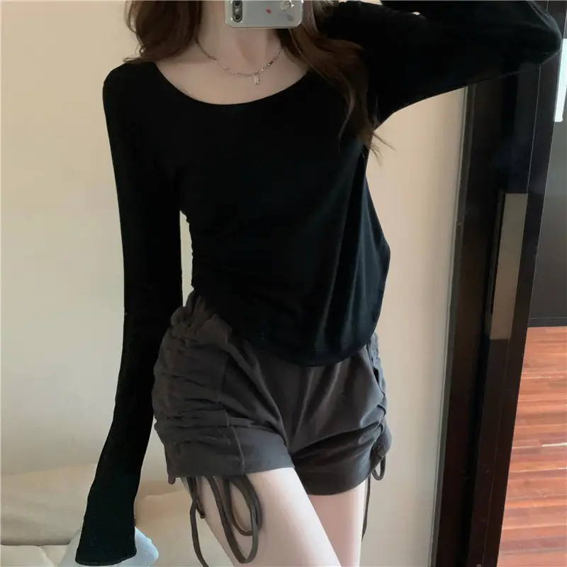 Long-Sleeved T-Shirt Women's Autumn and Winter New Trbottomy Ins Asymmetrical Slim Student Casual Short Top Girl's Bottoming Shirt — feature 14