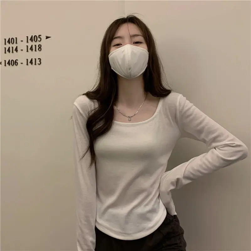 Long-Sleeved T-Shirt Women's Autumn and Winter New Trbottomy Ins Asymmetrical Slim Student Casual Short Top Girl's Bottoming Shirt — feature 17