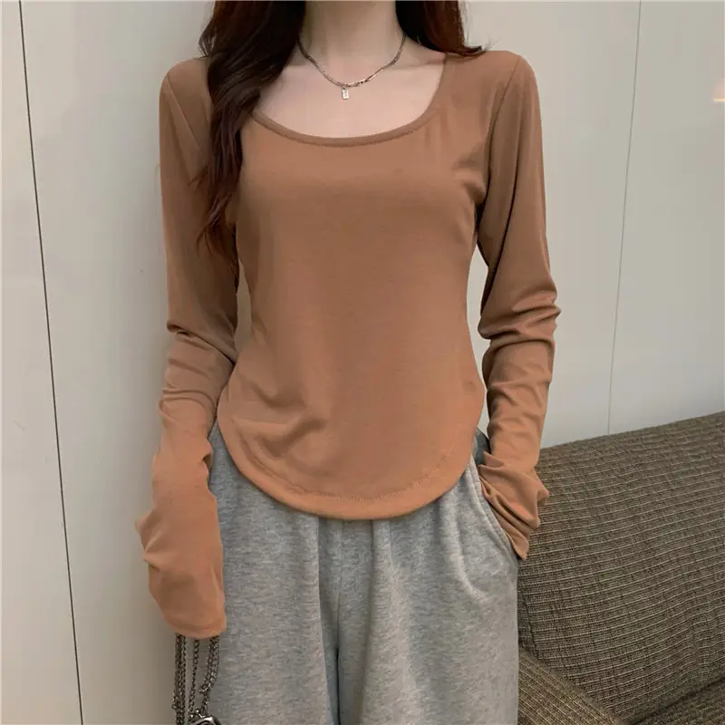 Long-Sleeved T-Shirt Women's Autumn and Winter New Trbottomy Ins Asymmetrical Slim Student Casual Short Top Girl's Bottoming Shirt - Image 4