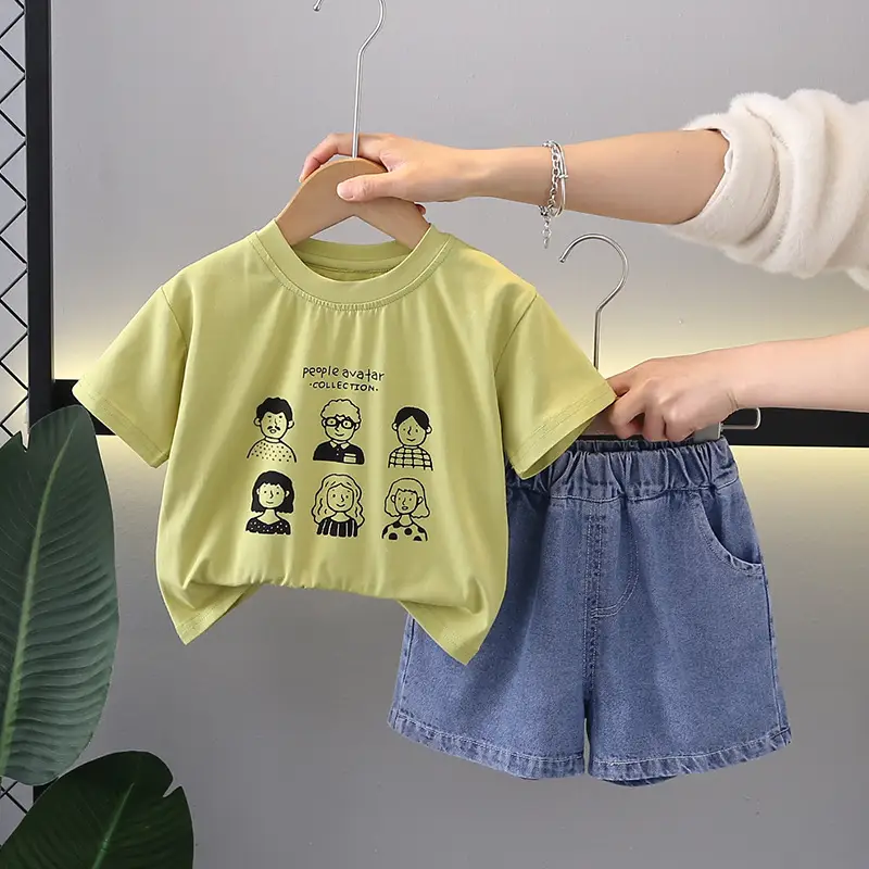Boys Cotton T-Shirt Shorts Set Green Short Sleeve Summer 2024 - Image 2
