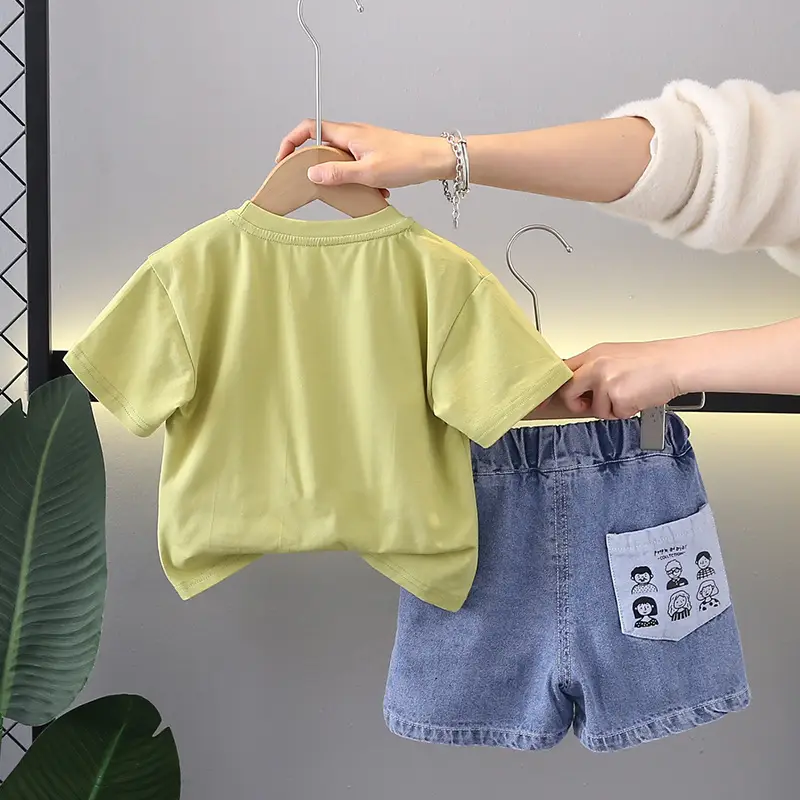 Boys Cotton T-Shirt Shorts Set Green Short Sleeve Summer 2024 - Image 4