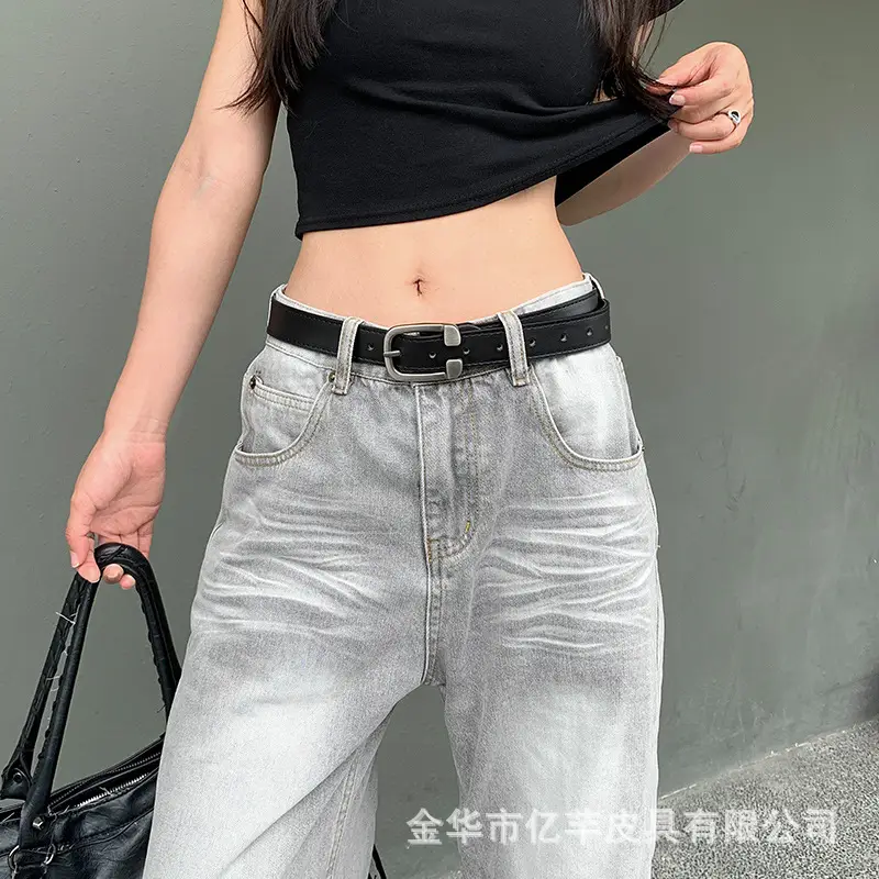 Women's High-end Belt Ins Jeans Light Grey Casual — feature 10