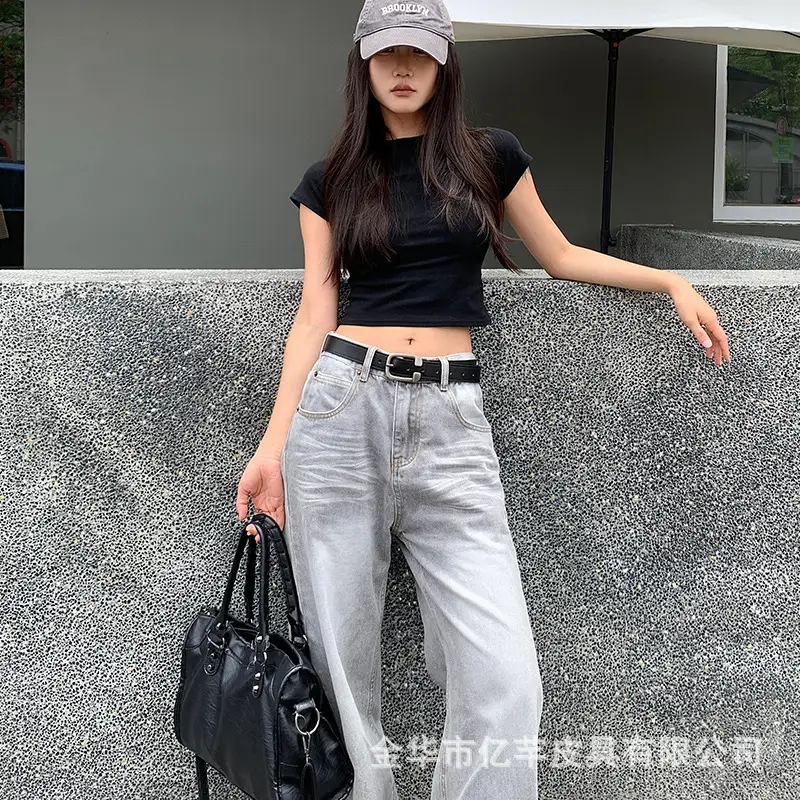 Women's High-end Belt Ins Jeans Light Grey Casual — feature 4